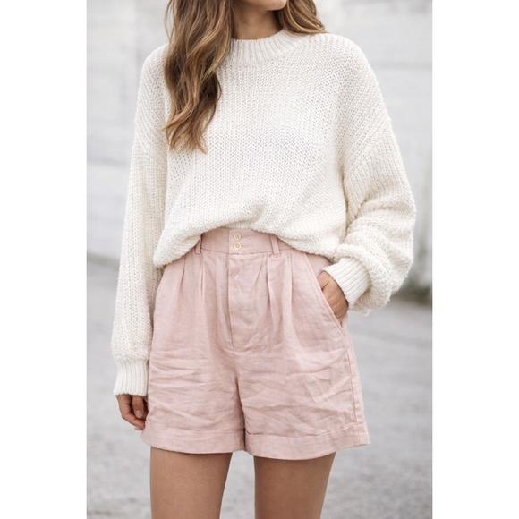 Prestwyck LTD Pants - Vintage Prestwyck LTD Gretchen Pleated Linen Cotton Blend Shorts Size 8 Pink‎
